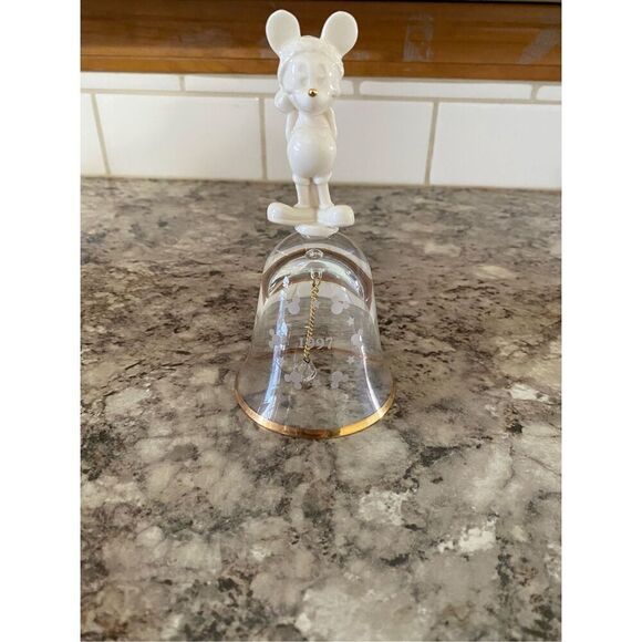 Disney Lenox 1997 Mickey Mouse Clear Etched Bell Stocking Cap Hat with Gift - Picture 1 of 3